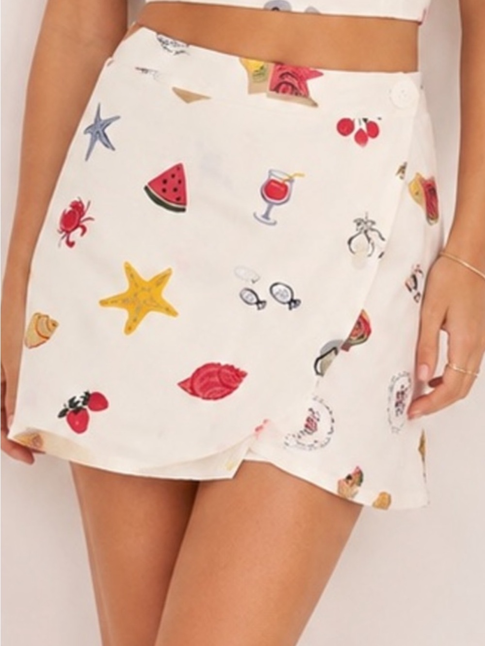 Midnight Sky White Linen Blend Skirt Coastal Vacation Summer Print Size Large